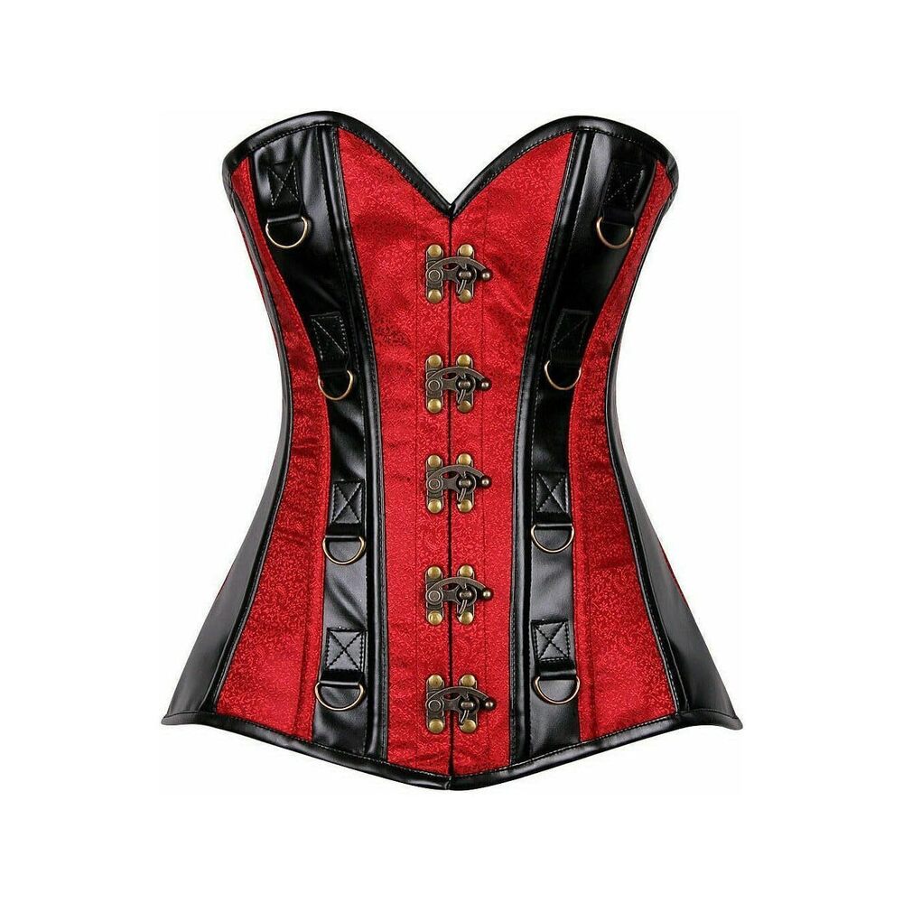 7608 Top Drawer Wine Brocade & Faux Leather Steel Boned Corset Medium